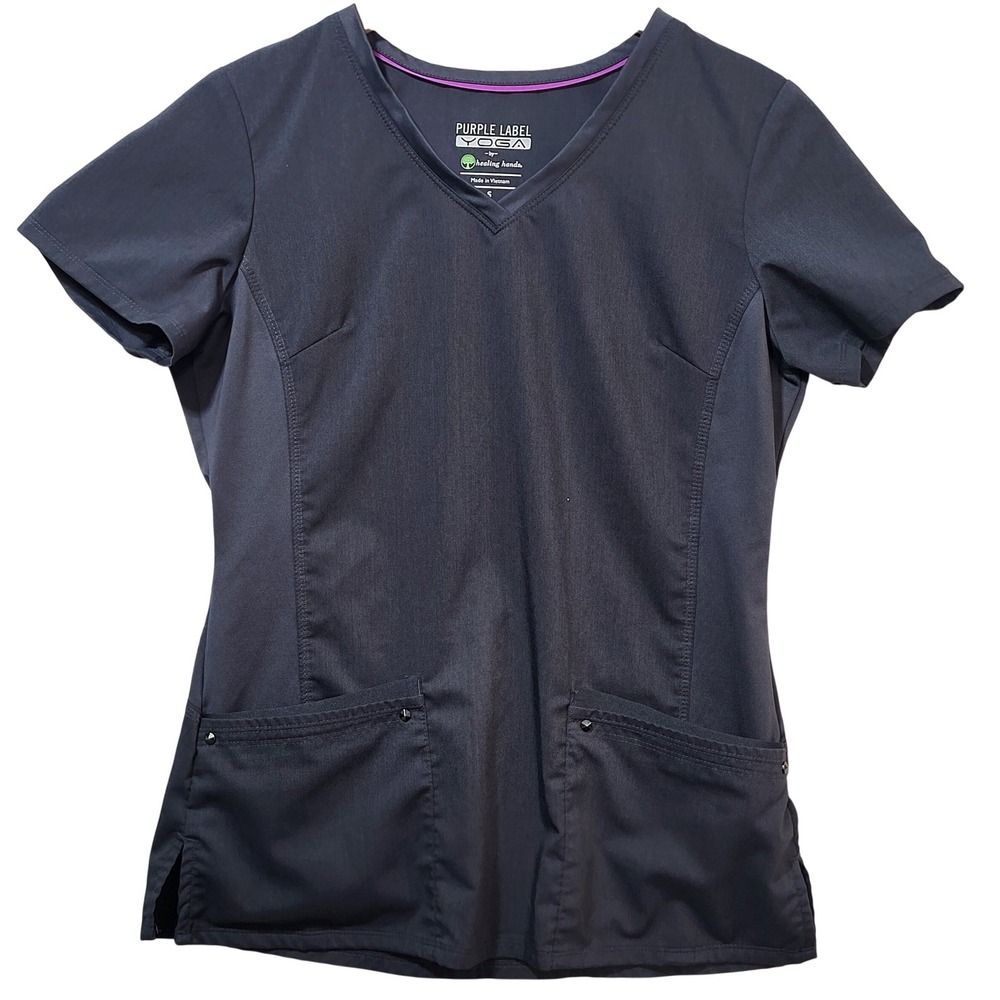 Healing Hands Purple Label Yoga Scrub Top Charcoal Grey V-Neck Style 2245 Mens S